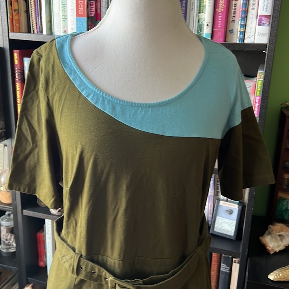 eShakti Colorblock Cotton Stretch Midi Dress - Picture 2 of 4